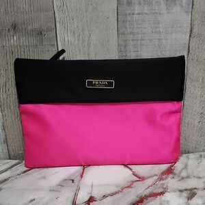 🌷Prada Black and Hot Pink Satin Zip Pouch🌷